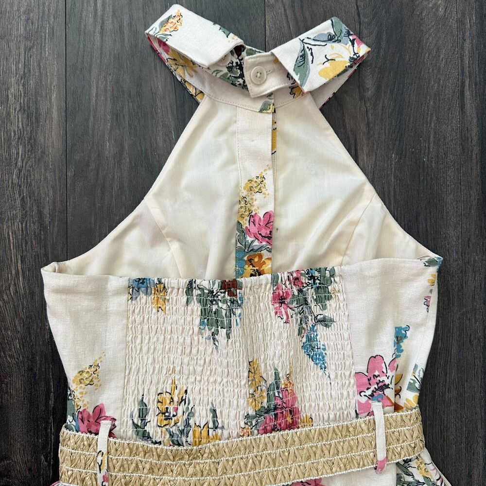 NWT House of Harlow Romper Linen Shorts Halter Backless Sleeveless Floral Size 6 - Picture 4 of 8